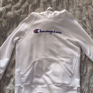 White Champion scuba Neck Fleece Hoodie Sweatshirt